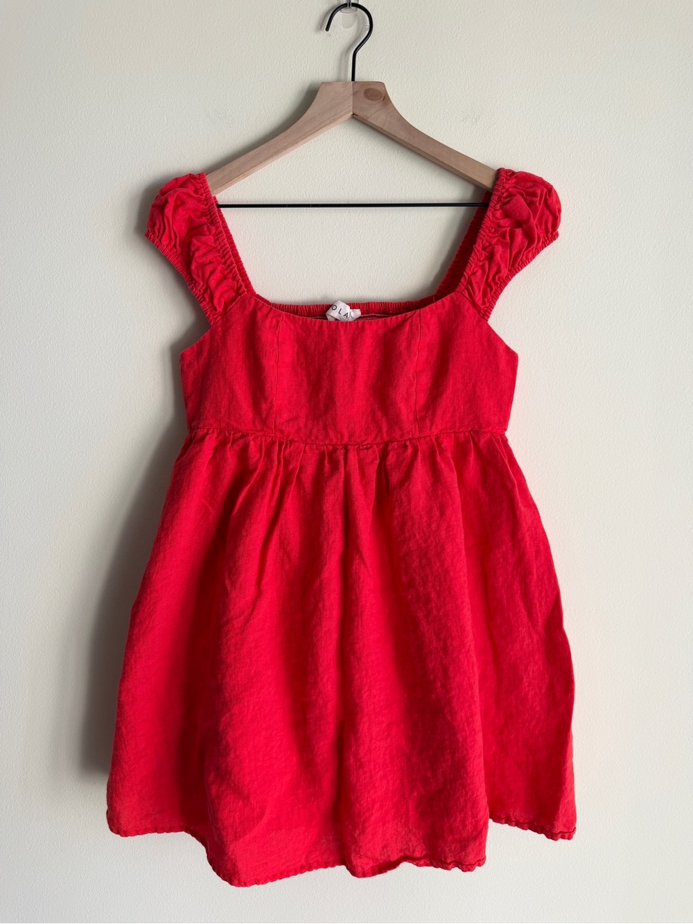 Solai Amalfi 100% Linen Mini Dress Red Linen Babydoll Beach Vacation Size Medium - Picture 5 of 13